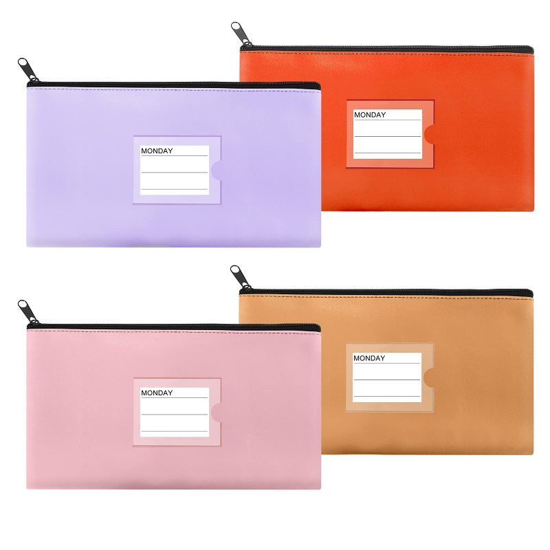 Sinzip 4 Pack Bank Deposit Money Bag, Heavy Duty Leatherette Security Zipper Wallet with Clear Window,Coin Bag, Cash Bag, Tool Pouch, Assorted Colors (4 Pack Mix-Color01) - Image 1